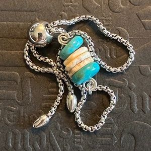 ARTISAN Turquoise and Heishi Beads Stainless Steel Adjustable Slider Bracelet